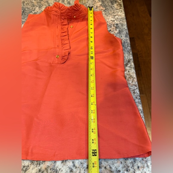 Tory Burch Vibrant Orange Silk Blouse Top. Size 6. Ruffled neckline EUC - Picture 7 of 9